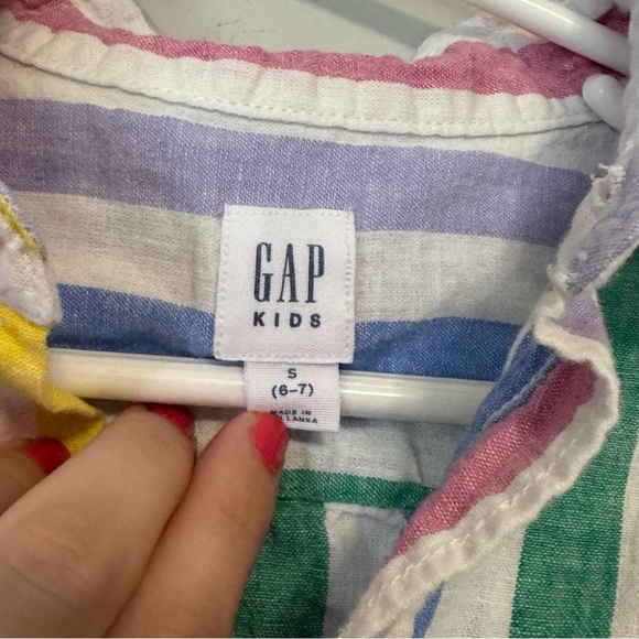 Kid's Gap Pastel Rainbow Striped Short Sleeve Button Down Casual Shirt - Picture 6 of 9